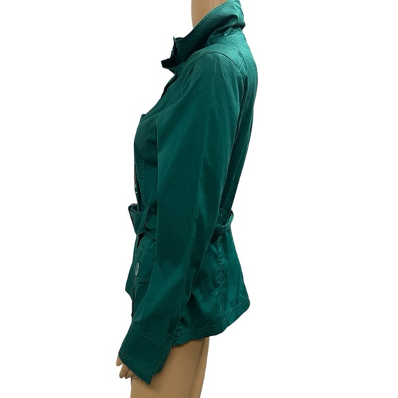 Last Kiss Green Cotton Button Up Double Breasted Belted Lightweight Jacket Large - Picture 4 of 12